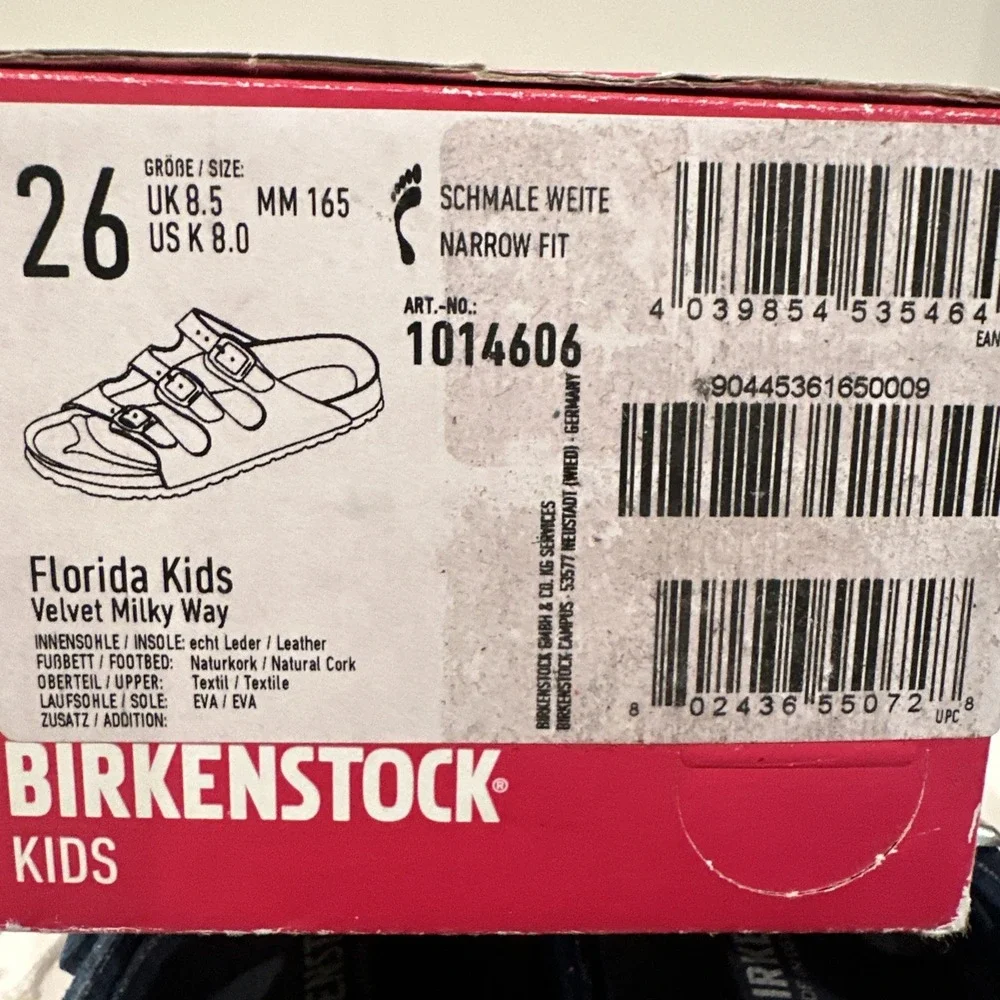 Birkenstock Kids EU 26 US 8 Florida Sandals Velvet Milky‎ Way Blue Narrow Fit